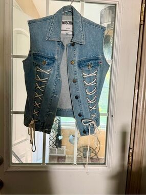 Moschino Light Blue Lace-Up Denim Vest with Side Corset Detailing